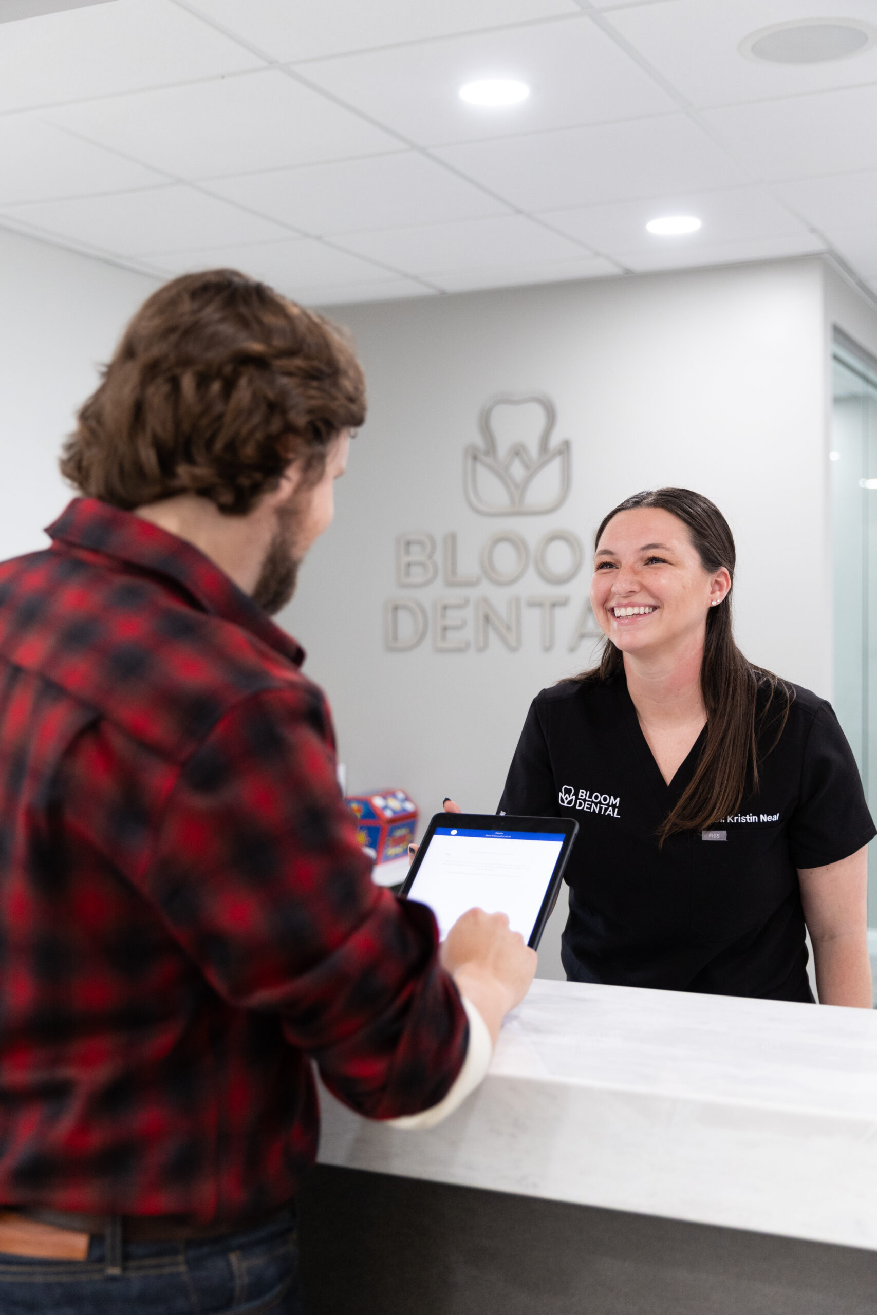 Bloom Dental treatment room used for clear aligner scans and progress checks in Muncie, IN